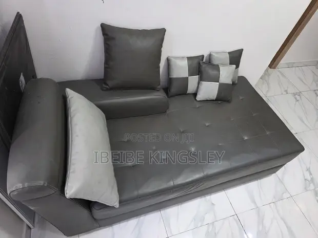 5 Seater L Shape Leather Sofa - 1