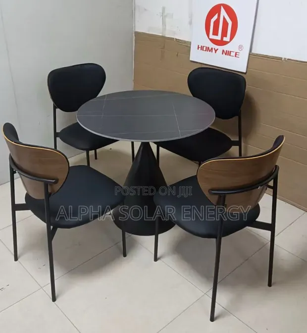 Modern Black 4-Seater Round Dining Set - 1