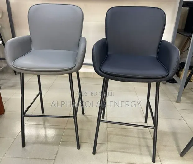 Two Modern Gray Leather Bar Stools - Brand New - 1