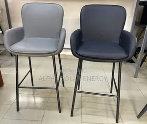 Two Modern Gray Leather Bar Stools - Brand New