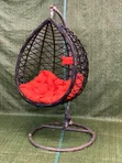 Black Rattan Hanging Egg Chair with Red Cushions - 2