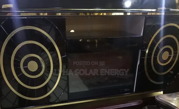 Black & Gold Decorative TV Console with Electric Fireplace - 1