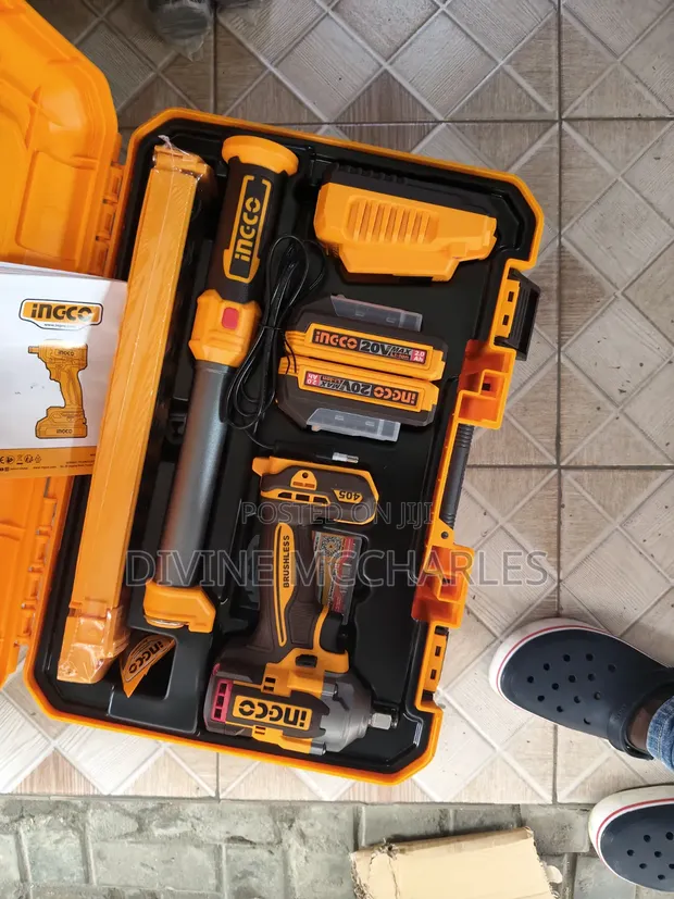 INGCO 1/2 Inch Battery Impact Wrench with Torch & Sockets - 1