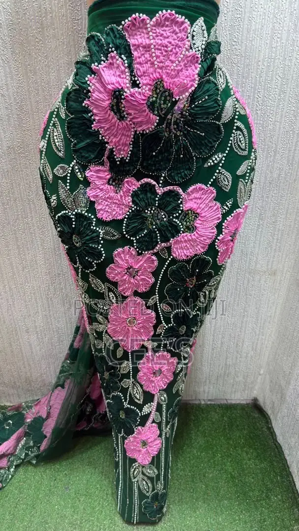 Luxurious Flowery Beaded Lace Fabric - 1