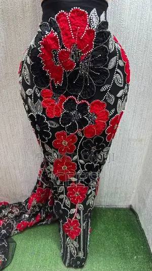 Luxurious Flowery Beaded Lace Fabric