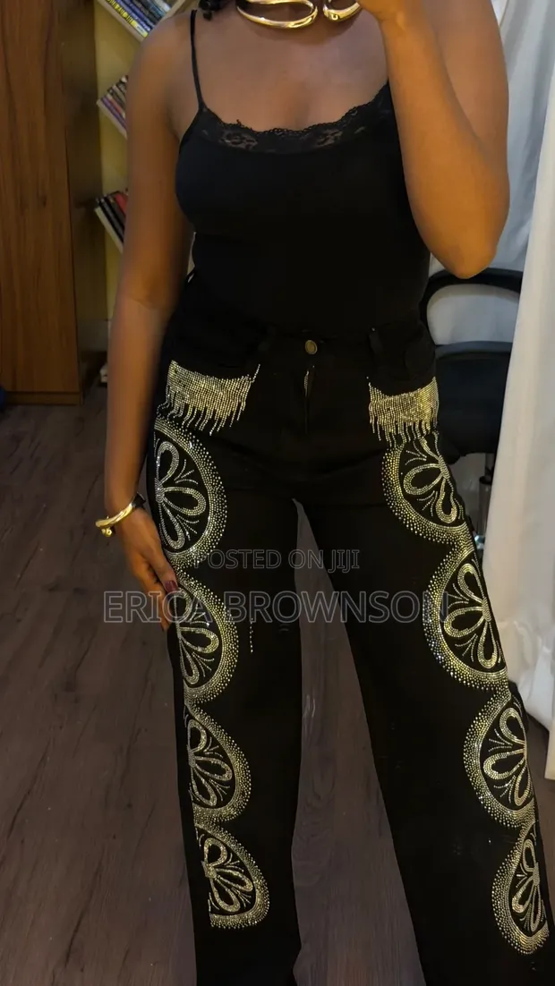 Fashion Nova Black Stoned Boyfriend Jeans - 1