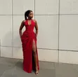 Elegant Women's Red Halterneck Floor-Length Dress - 2