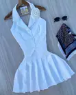 Elegant White Blazer Mini Dress - Sleeveless Halter Pleated - 2