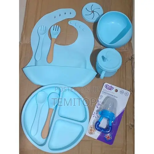 Baby Silicone Feeding Set - Plates, Bib, Cup, Spoons, Forks - 1