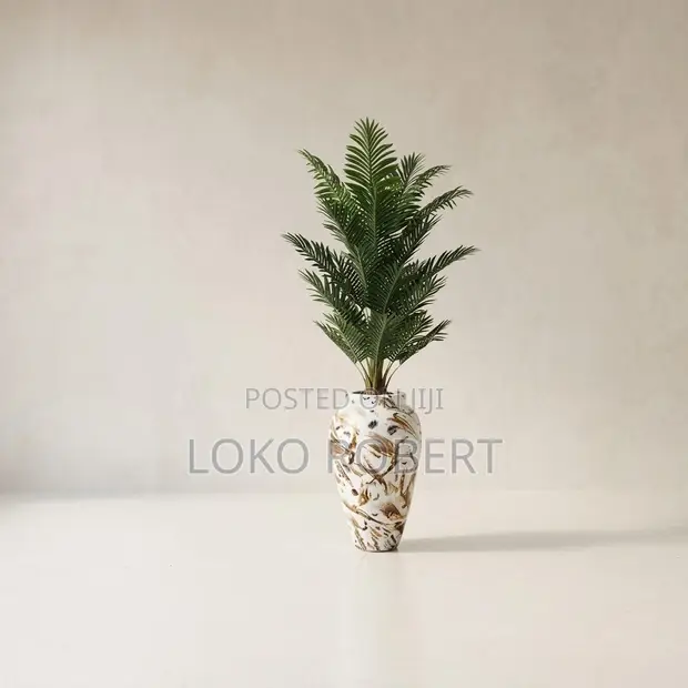 Large Artificial Palm Tree in Gold Ceramic Vase - 1