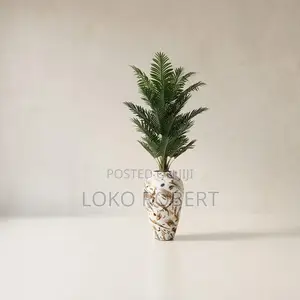 Large Artificial Palm Tree in Gold Ceramic Vase