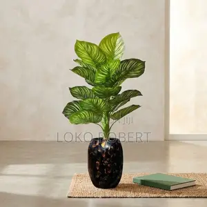 Realistic Artificial Potted Plant - Green Striped Foliage