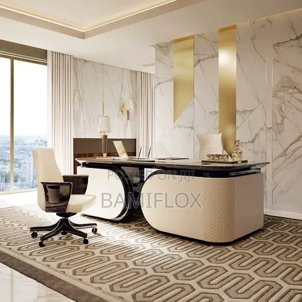 Italian Executive Luxury Leather Boss Office Table Set - 1