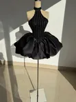 Black Crystal Halter Bubble Mini Dress - 2