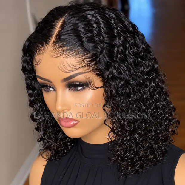 Short Curly Middle Part HD Lace Front Bob Wig - 1