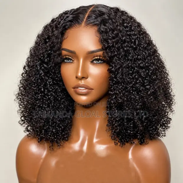 Short Curly Middle Part HD Lace Front Bob Wig - 1