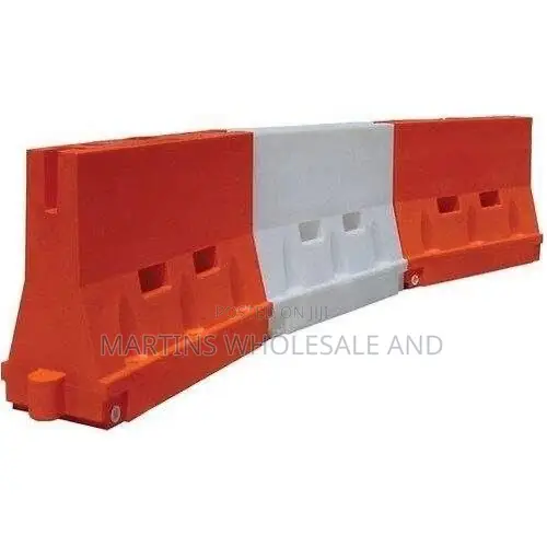 Interlocking Orange & White Plastic Road Safety Barriers - 1