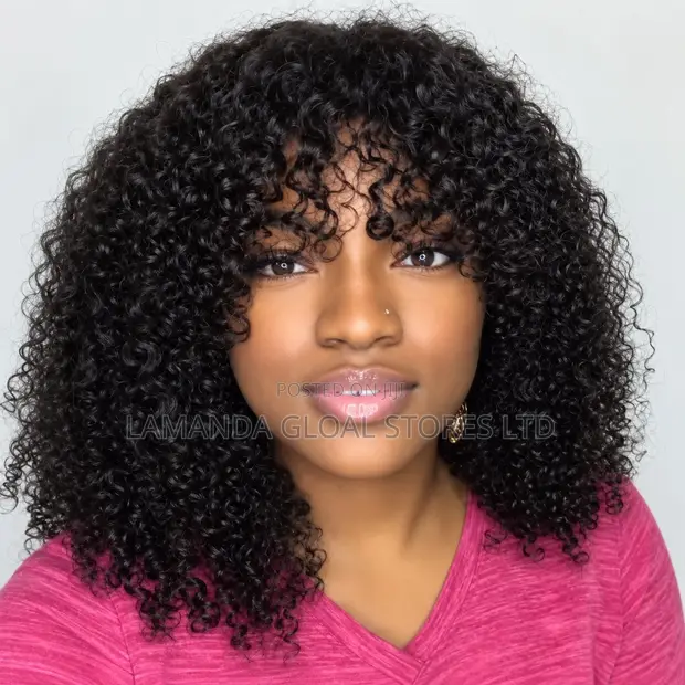 Gajeren Gashin Kinky Curly Bob Tare da Bangs - Gashin Mutum - 1