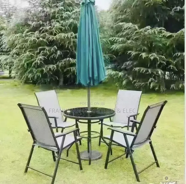 4 Foldable Outdoor Chairs with Umbrella & Table Set - 1