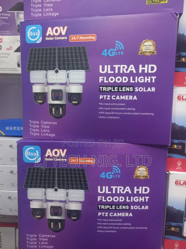 UBox HD Flood Light 4G PTZ Solar CCTV Kamera Mai Gilashi Uku - 1
