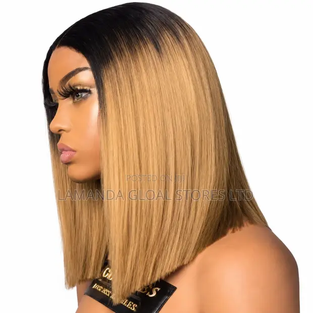 Ombre Honey Blonde Short Straight Bob HD Lace Front Wig - 1
