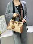 Structured Top Handle Handbag - Beige Genuine Leather - 1