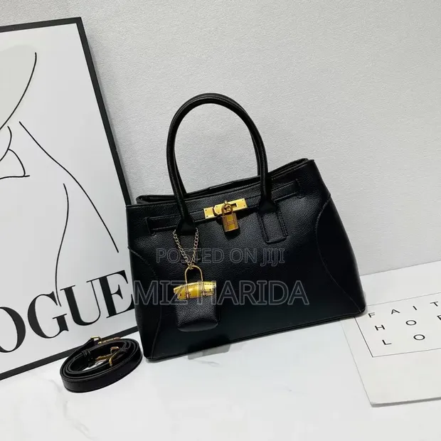Structured Top Handle Handbag - Black Genuine Leather - 1