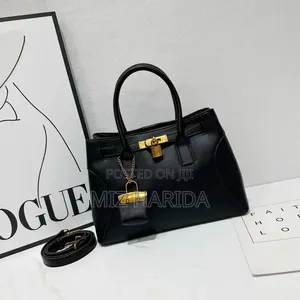 Structured Top Handle Handbag - Black Genuine Leather