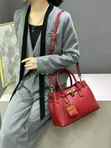Structured Top Handle Handbag - Black Genuine Leather - 3