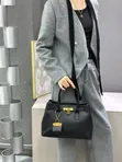 Structured Top Handle Handbag - Black Genuine Leather - 4