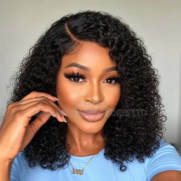Short Kinky Curly Side Part HD Lace Front Bob Wig - 1