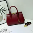 Structured Red Leather Tote Handbag - 1