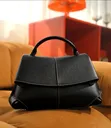 Structured Leather Handbag - Black - 2