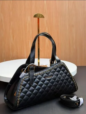 Structured Black Leather Handbag with Gold Hardware