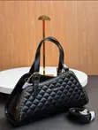 Structured Black Leather Handbag with Gold Hardware - 2