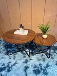 2-in-1 Wooden Top Center Table with Metal Legs - 1