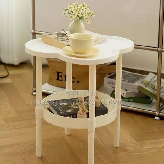Double Layer Storage Bedside Table - White - 1