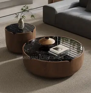 Round Coffee Table Set with Black Marble Top