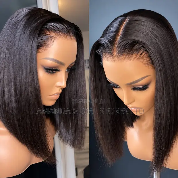Short Straight Middle Part HD Lace Front Bob Wig - 1