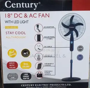 Century 18" AC/DC Solar Fan mai Hasken LED