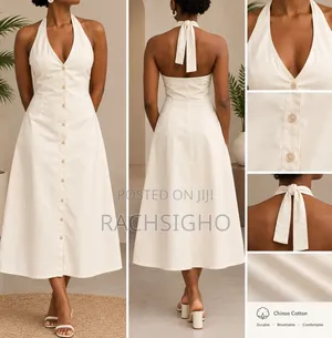 Cream Halter Neck Midi Dress - Chinos Cotton