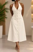 Cream Halter Neck Midi Dress - Chinos Cotton - 2