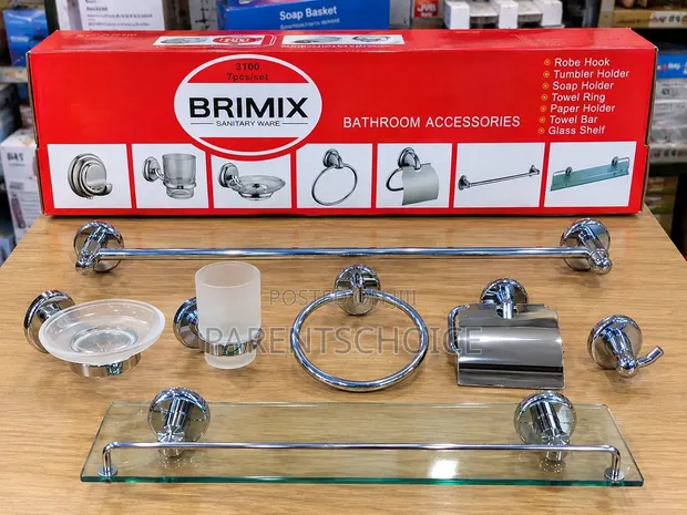 Brimix Stainless Steel 7-Piece Bathroom Accessory Set - 1