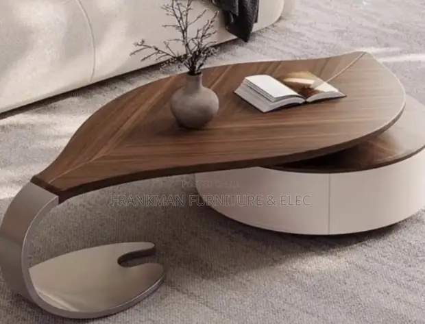 Oval Center Table - Glossy Brown Wood - 1
