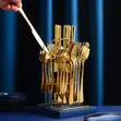 24-Piece Gold Plated Cutlery Set with Rack - 1