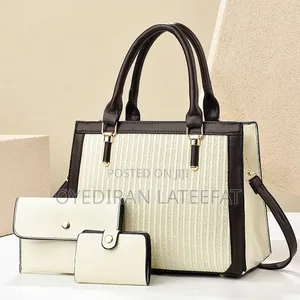 Elegant Brown & Off-White Structured Leather Handbag