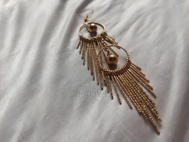 Golden Pearl Metallic Tassel Dangling Earrings - 1