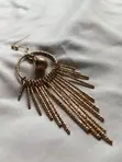 Golden Pearl Metallic Tassel Dangling Earrings - 2