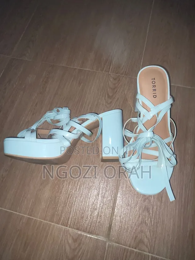 Torrid Light Blue Strappy Platform Block Heels - Extra Wide Fit - 1