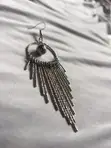 Silver Pearl Dangling Metallic Tassel Earrings - 1